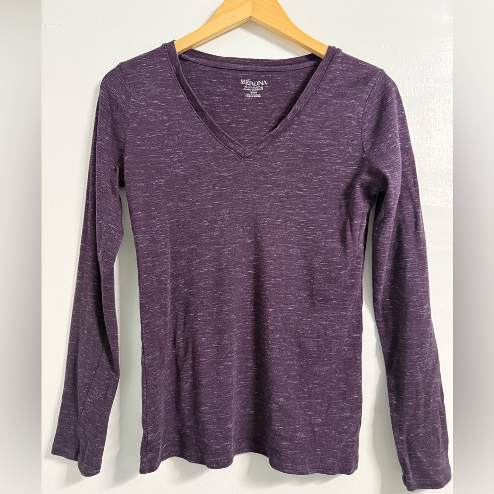 Merona Purple Heather Cotton V Neck Long Sleeve Tee Women’s M Layering